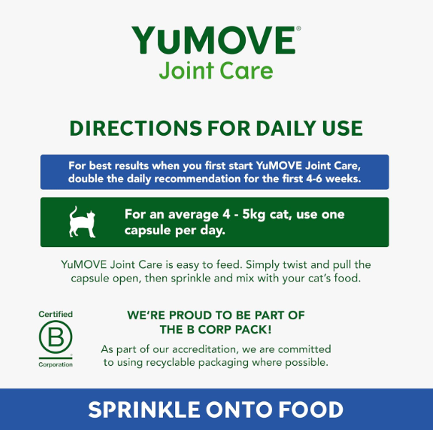 YuMOVE Senior Cat Joint Supplement for Joint Care & Joint Aid, for Older, Stiff Cats with Glucosamine, Chondroitin & Green Lipped Mussel, 60 Capsules
