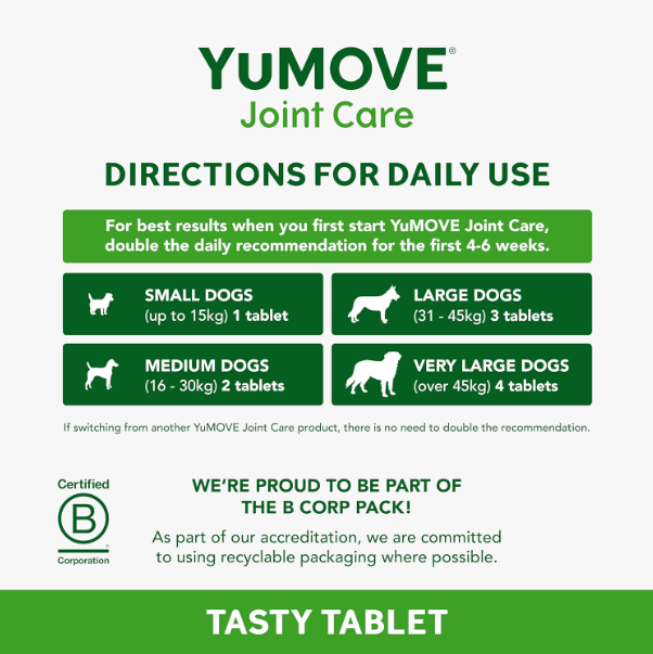 YuMOVE Joint Supplement for Dogs, Essential Dog Hip and Joint Aid, for Stiff Adult Dogs with Glucosamine, Chondroitin & Green Lipped Mussel, Aged 6 to 8 Years, 300 Tablets