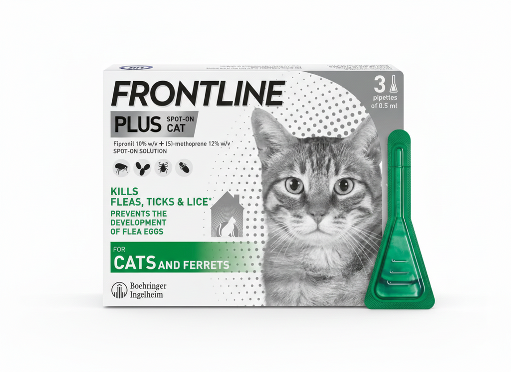 FRONTLINE Plus Flea & Tick Treatment for Cats and Ferrets - 3 Pipettes
