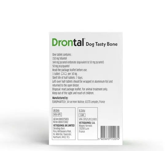 Drontal Tasty Bone Wormer Tablets for Small & Medium Dogs (2 to 20kg)