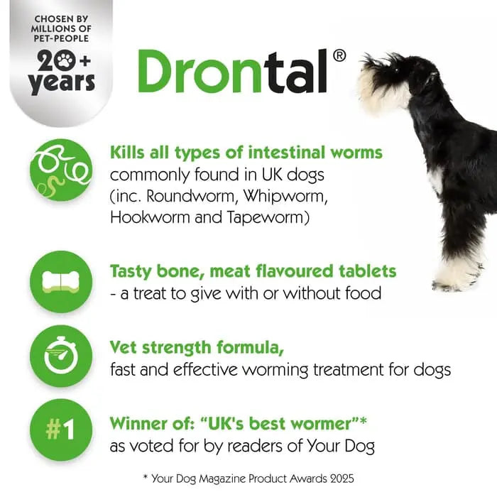 Drontal Tasty Bone Wormer Tablets for Small & Medium Dogs (2 to 20kg)